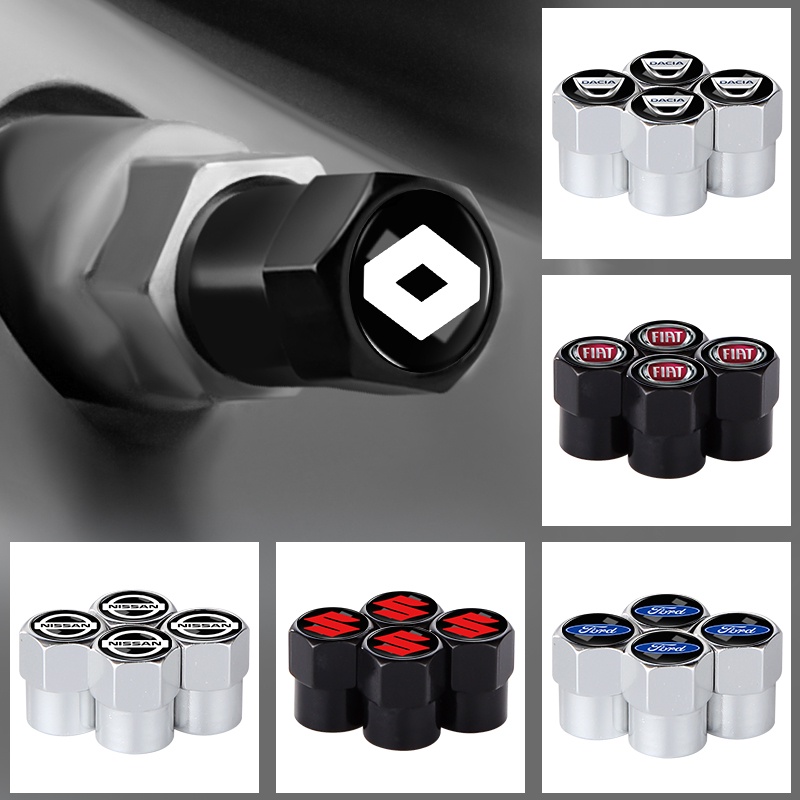 Set 4 Nắp Van Bánh Xe Hơi Bằng Hợp Kim Màu Bạc / Đen