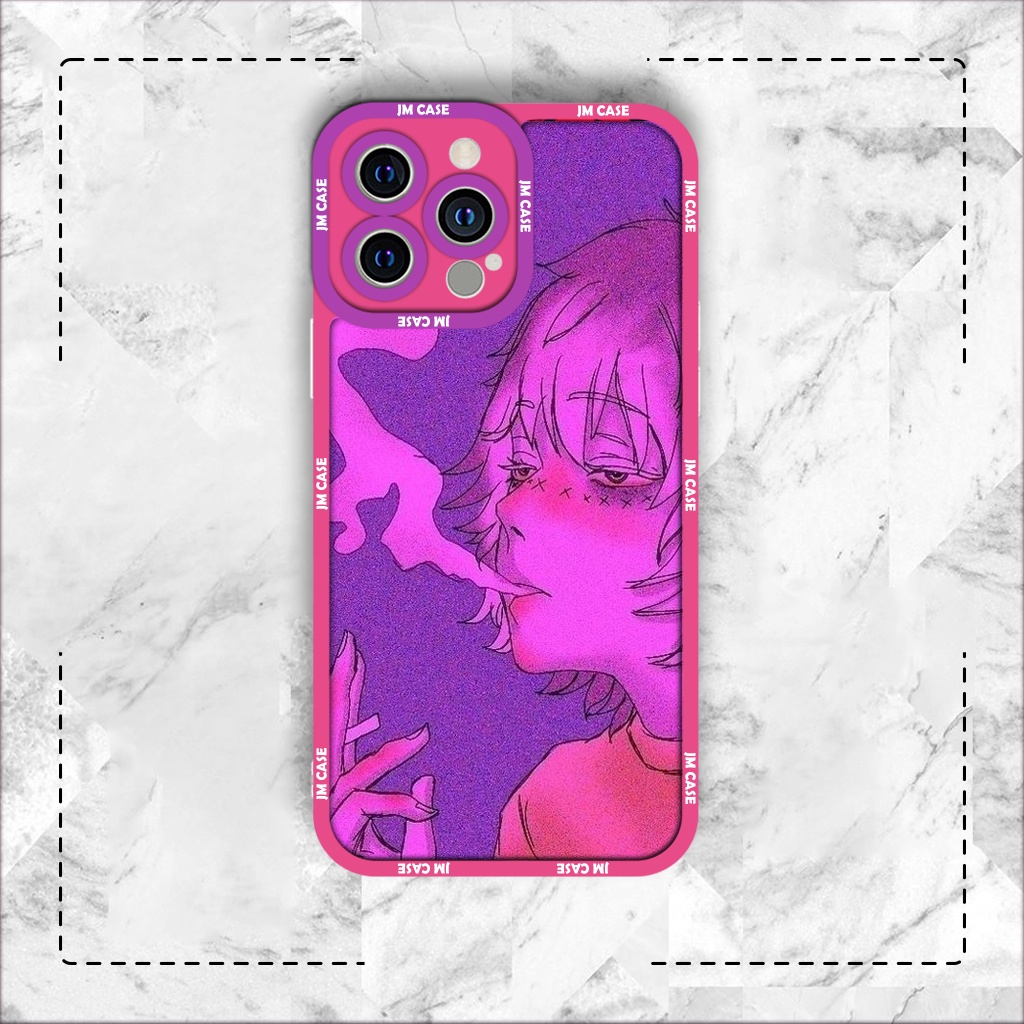 Ốp lưng iphone samsung xiaomi oppo cạnh vuông JMCase Anime Manga Girl Hút Thuốc