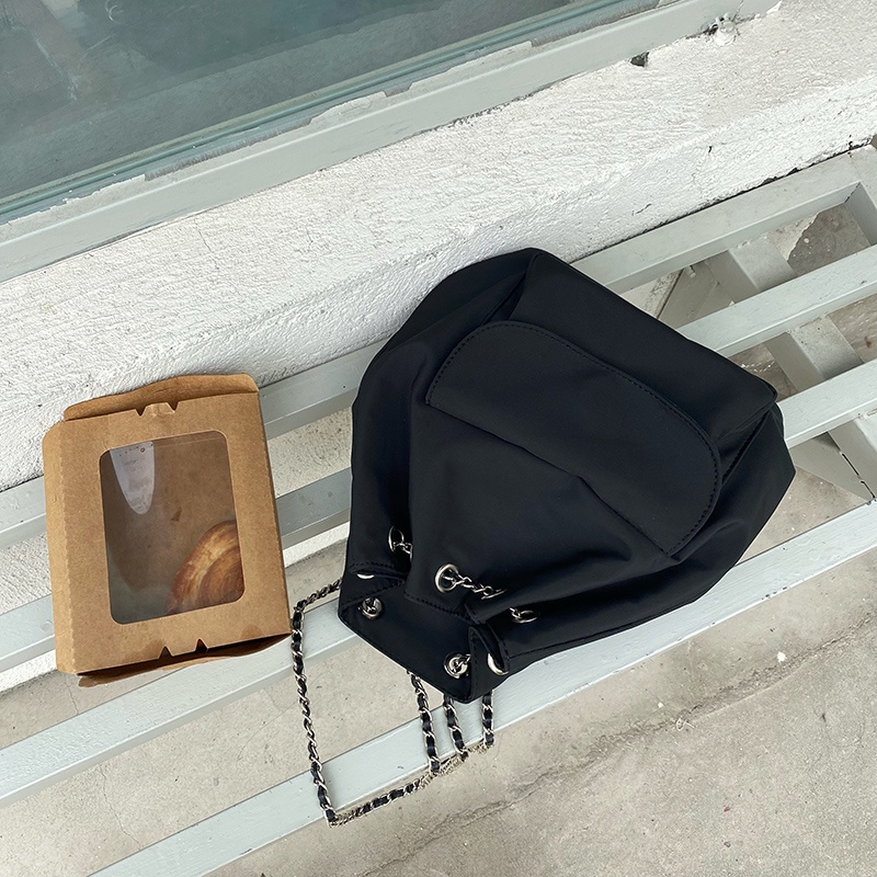 IELGY Ba Lô Rút Dây Bằng Lụa Màu Đen Đơn Giản Cho Nữ