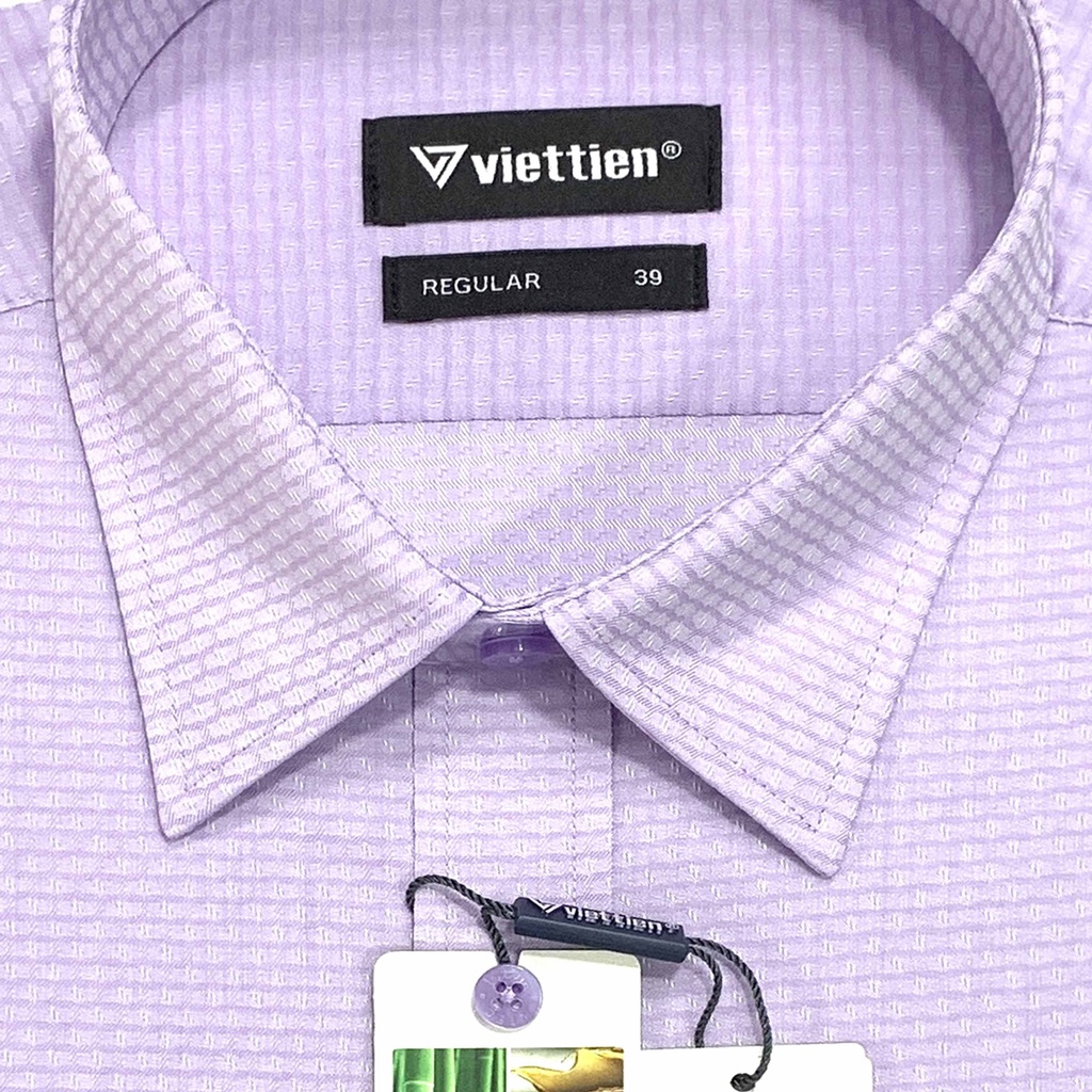 Viettien - Áo sơ mi nam dài tay họa tiết 1R0548 regular dáng rộng chất liệu sợi tre gỗ sồi