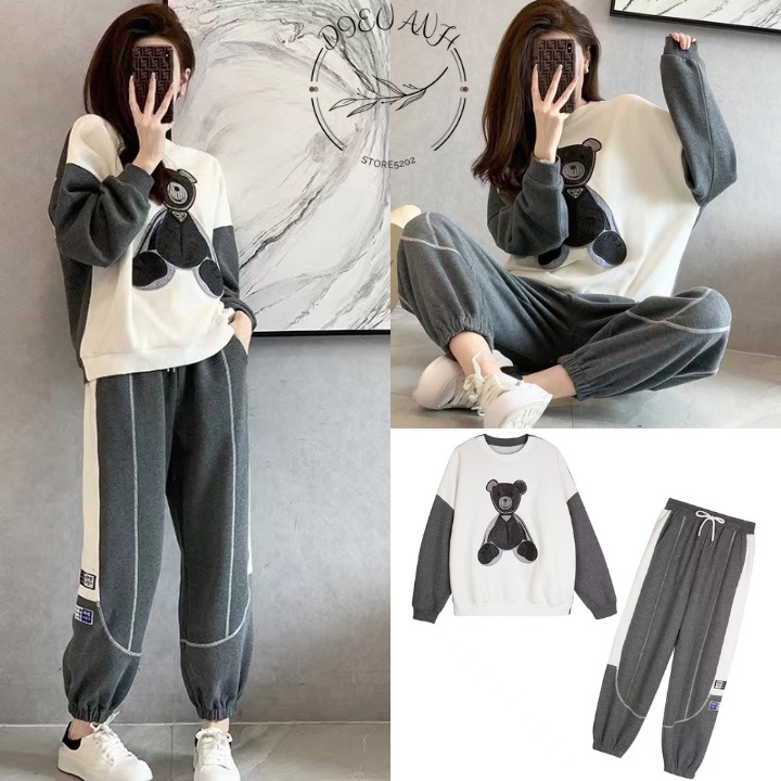 Bộ Nỉ Nữ - Set đồ nữ gấu mùa đông dài tay Vải nỉ da cá dày siêu ấm , hình in gấu 5d đáng yêu - shop dieuanh_5202