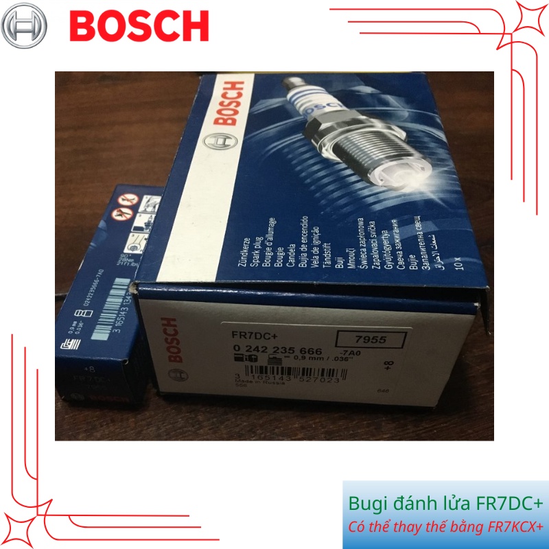 Bugi đánh lửa BOSCH FR7DC+ Bugi chân ngắn, đường kính ren 14mm, Made in RUSSIA, có thể thay thế bằng FR7KCX+ | HIBUAUTO