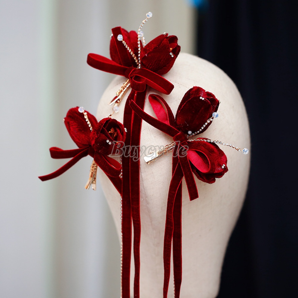 Kẹp Tóc Hoa Tulip Phối Tua Rua Thời Trang Cho Cô Dâu