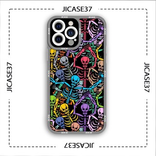 Ốp lưng iphone và samsung xiaomi oppo cạnh vuông Jicase Bộ xương skull màu sắc 