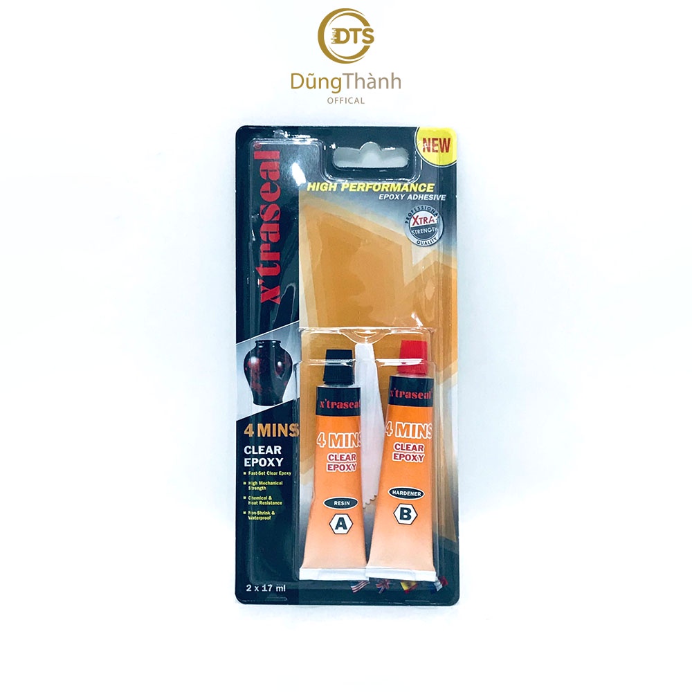 Keo ab dán gốm sứ thủy tinh trang sức kim loại X'TRASEAL 4 Minutes Steel Epoxy khô nhanh đa năng màu trong 17ml x 2tuýp