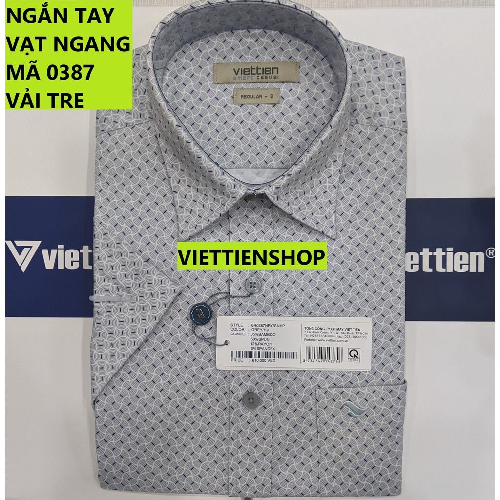 (0387 Sn) ÁO SƠ MI VIỆT TIẾN NGẮN TAY VẠT NGANG VẢI TRE