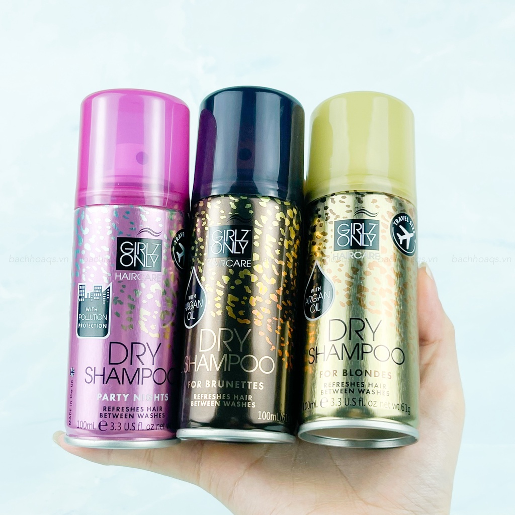 Dầu gội khô Girlz Only dạng xịt làm phồng dưỡng tóc mềm mượt, dầu gội đầu khô sạch tóc hết bết 200ml
