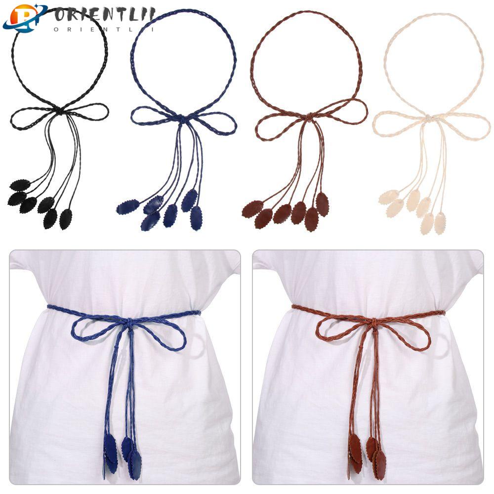 Dây Nịt Giả Da Bản Nhỏ Họa Tiết Chiếc Lá Thời Trang Cho Nữ