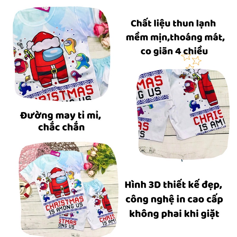 Bộ thun lạnh cho bé, bộ noel cộc tay bé trai Among Us Noel size đại bé từ 10 - 57kg
