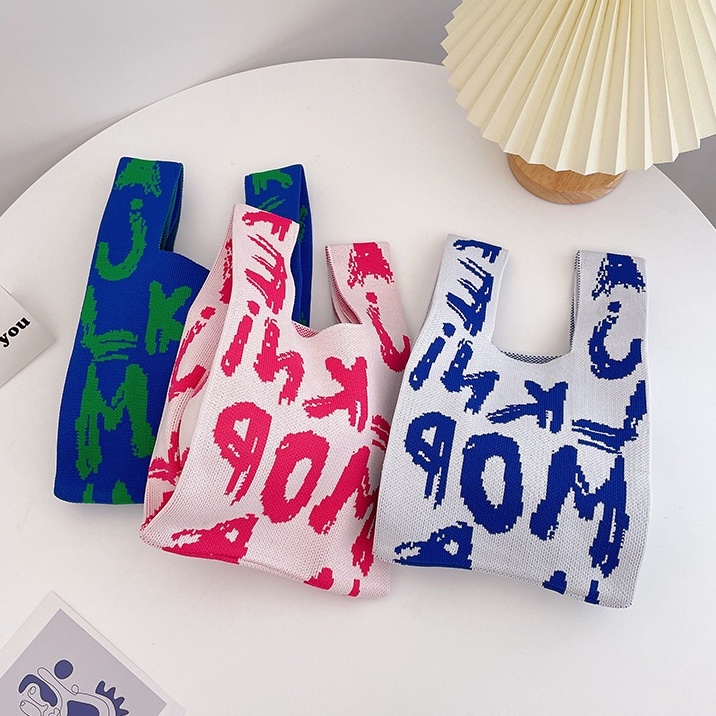 Túi Đeo Vai Đan Len Họa Tiết Sọc Caro Thời Trang Cho Nữ