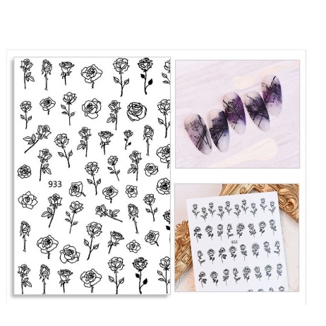 Sticker hoa hồng trắng đen