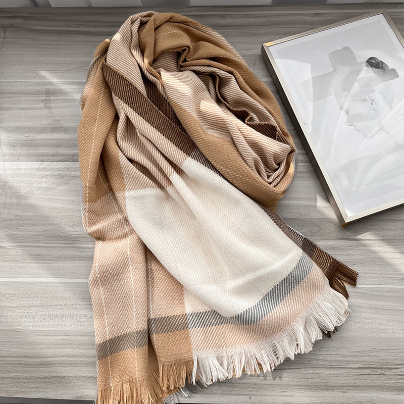 Khăn Choàng Len Cashmere 28 * 71 &quot;In Họa Tiết Sọc Ca Rô Phong Cách Hàn Quốc Thời Trang Mùa Đông Cho Bé Gái