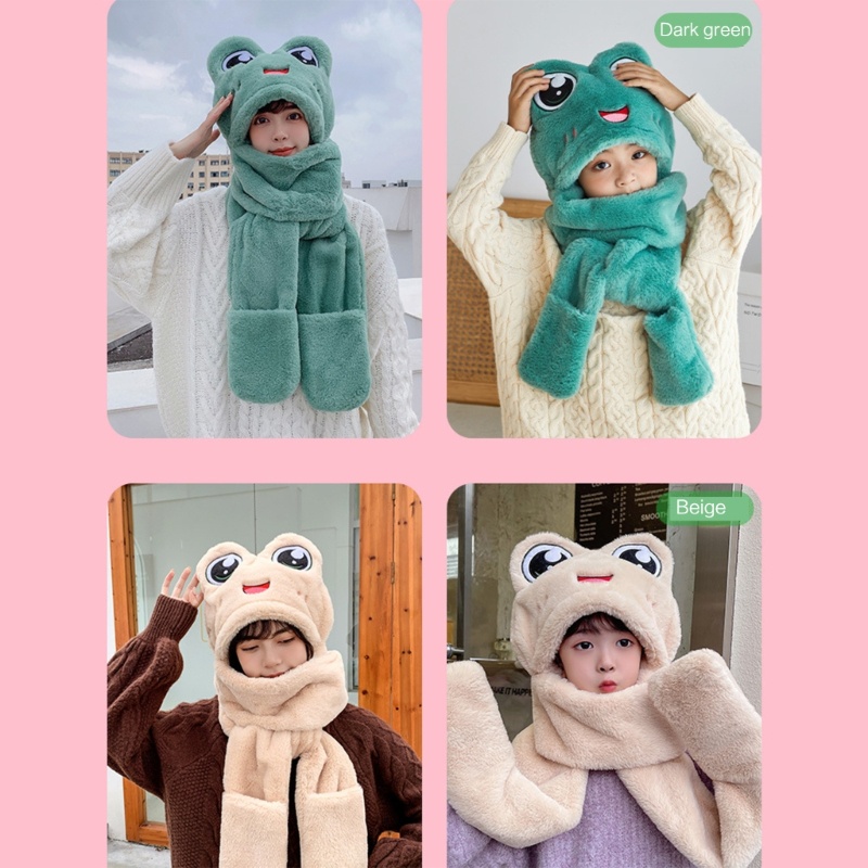 Set Mũ beanie Kèm Khăn Choàng Găng Tay Và Găng Tay Giữ Ấm Mùa Đông