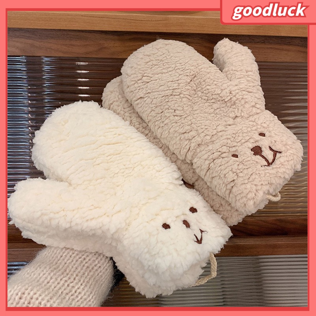 1 Đôi Găng Tay Giữ Ấm Siêu Mềm Mại Thoải Mái Chống Gió Hình Gấu Hoạt Hình Cho Nữ