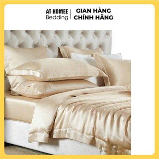 Bộ 4 món ga gối phi lụa thương hiệu at home mát mịn - vàng kem