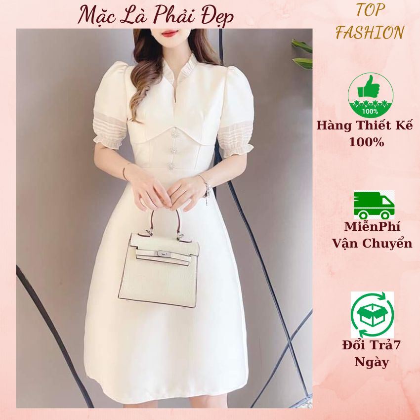 Váy dự tiệc màu be thiết kế tôn dáng - TOPFASHION - đầm Tafta đi chơi nổi bật đính đá sang trọng
