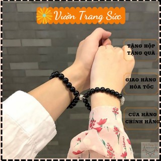 Vòng tay đôi nam châm - Vòng tay cặp đôi nam châm đá khảm bạc dành cho các cặp đôi dễ thương (1 cặp 2 chiếc)