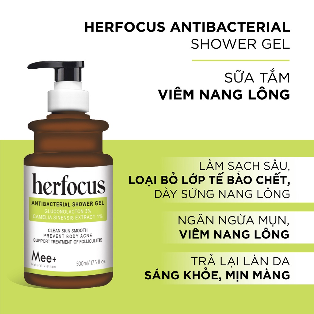 Xịt viêm nang lông HERFOCUS 100ml + Sữa tắm viêm nang lông HERFOCUS 500ml - Bộ liệu trình viêm nang lông Mee Natural