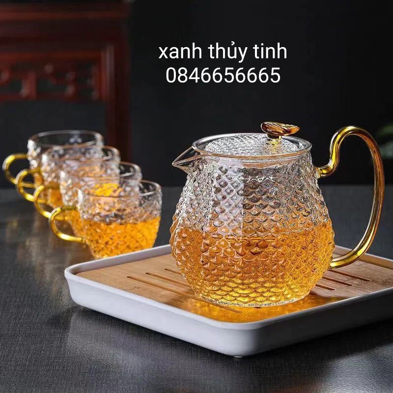 Bộ ấm trà thủy tinh chịu nhiệt cao, bộ ấm vẩy cá, dung tích ấm 600ml - AT41