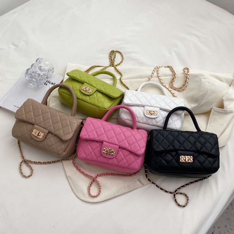 IELGY Túi Đeo Chéo Bằng Da Mềm Màu Đen Họa Tiết Hình Thoi Thời Trang Cho Nữ