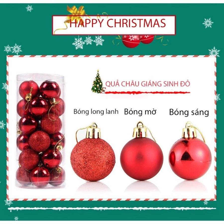 [HỎA TỐC] 24 trái châu cao cấp nhiều màu trang trí Noel Set quả châu giá rẻ siêu đẹp trang trí cây thông Noel Lala