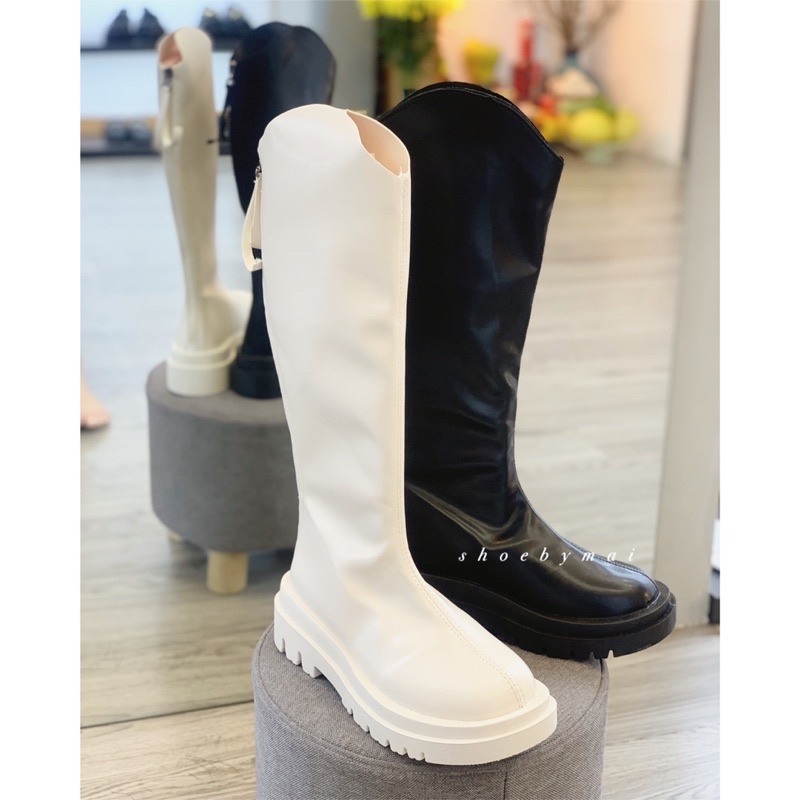 Giày boot đùi nữ cao cổ chất da mềm kéo khóa sau M457