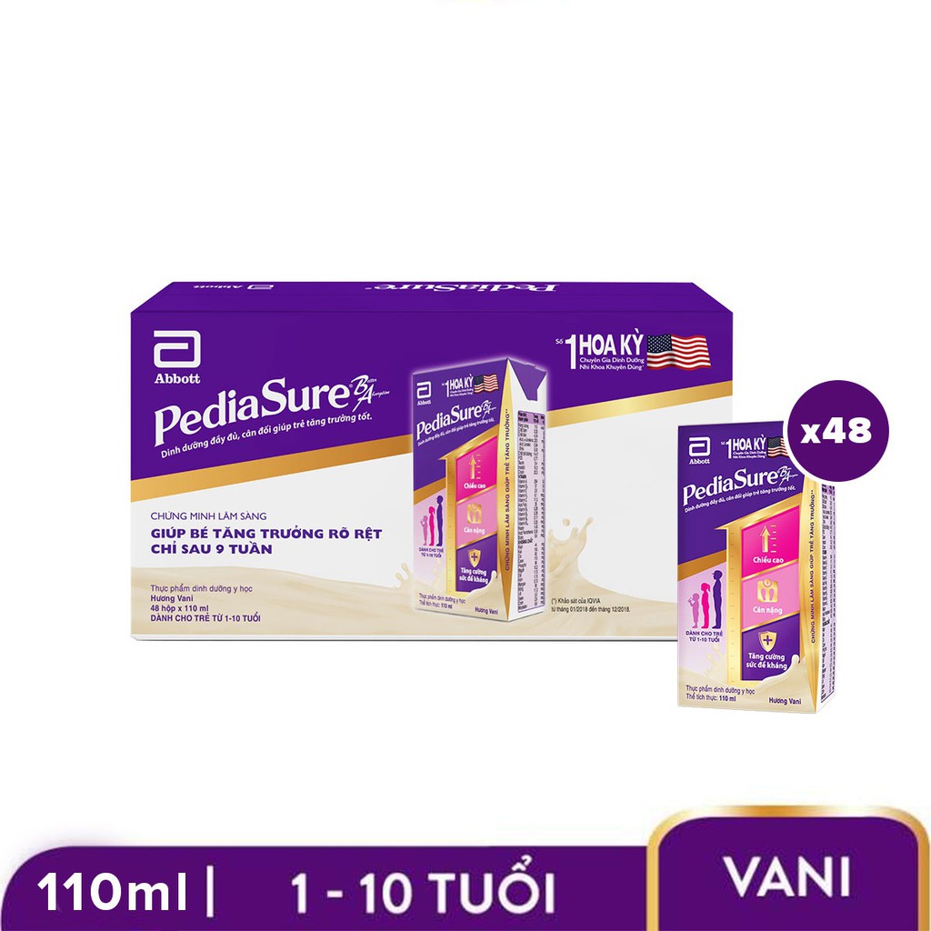 Thùng Sữa 48 hộp Pediasure 110ml (cho bé 1》10 tuổi) Date Mới