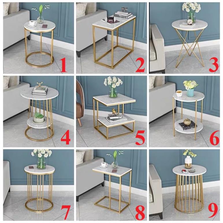 Bàn trà sofa góc mặt đá cao cấp, sơn tĩnh điện màu vàng óng ánh