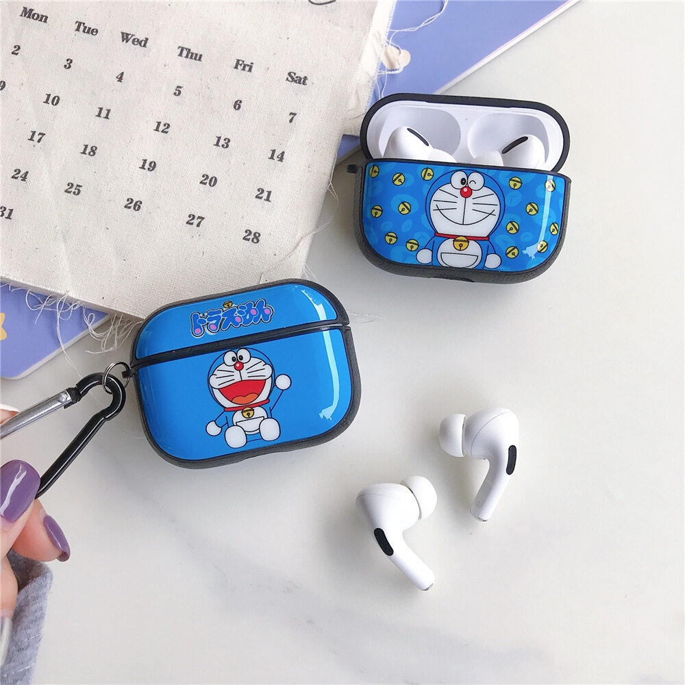 Vỏ Bảo Vệ Hộp Sạc Tai Nghe AirPods Pro 1 2 3 Pro 2 Bằng TPU PC Họa Tiết Hoạt Hình Doremon Dễ Thương Chống Rơi Kèm Móc