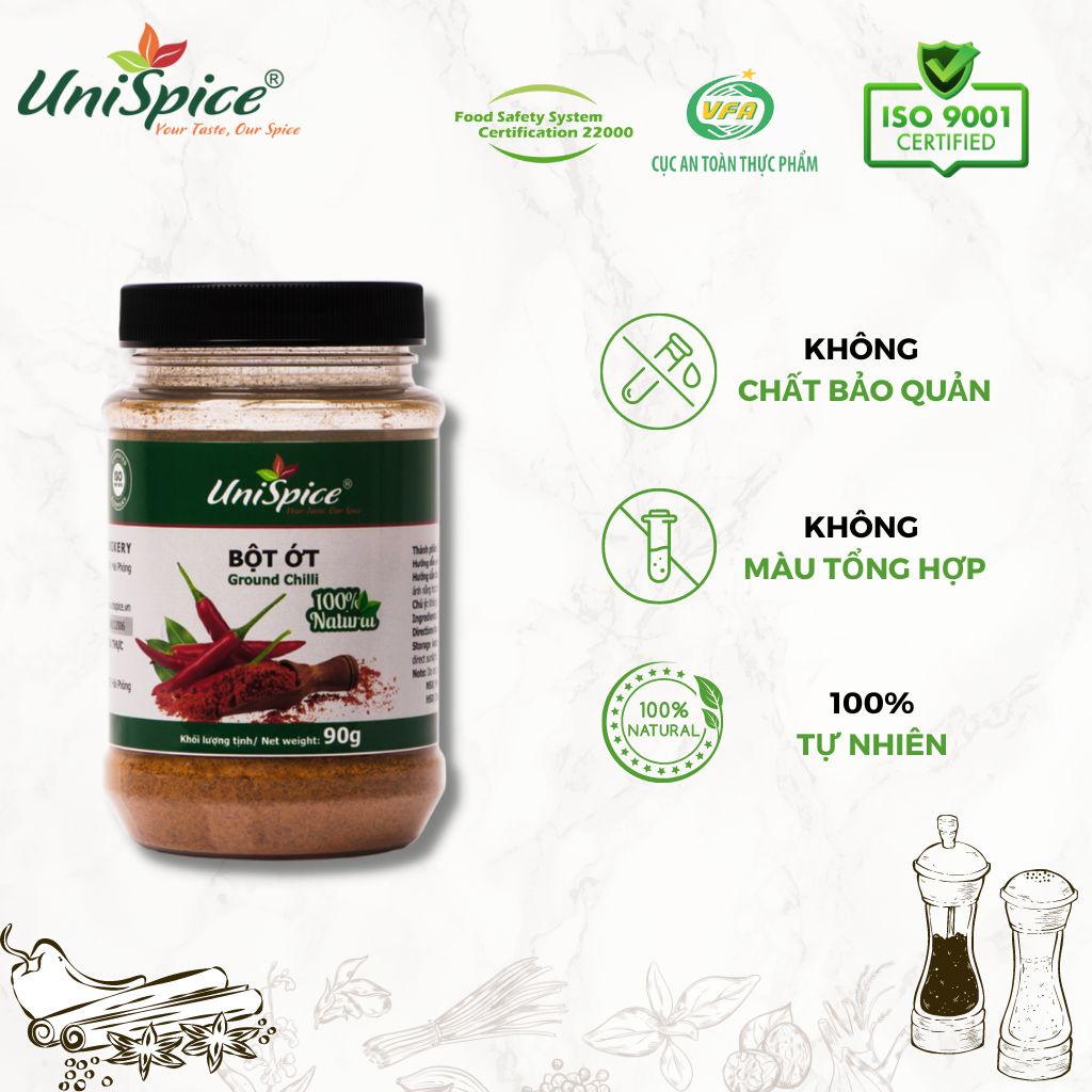 Bột ớt UniSpice siêu cay, nồng, nguyên chất/ lọ/ hũ (90gr)-Ground chilli