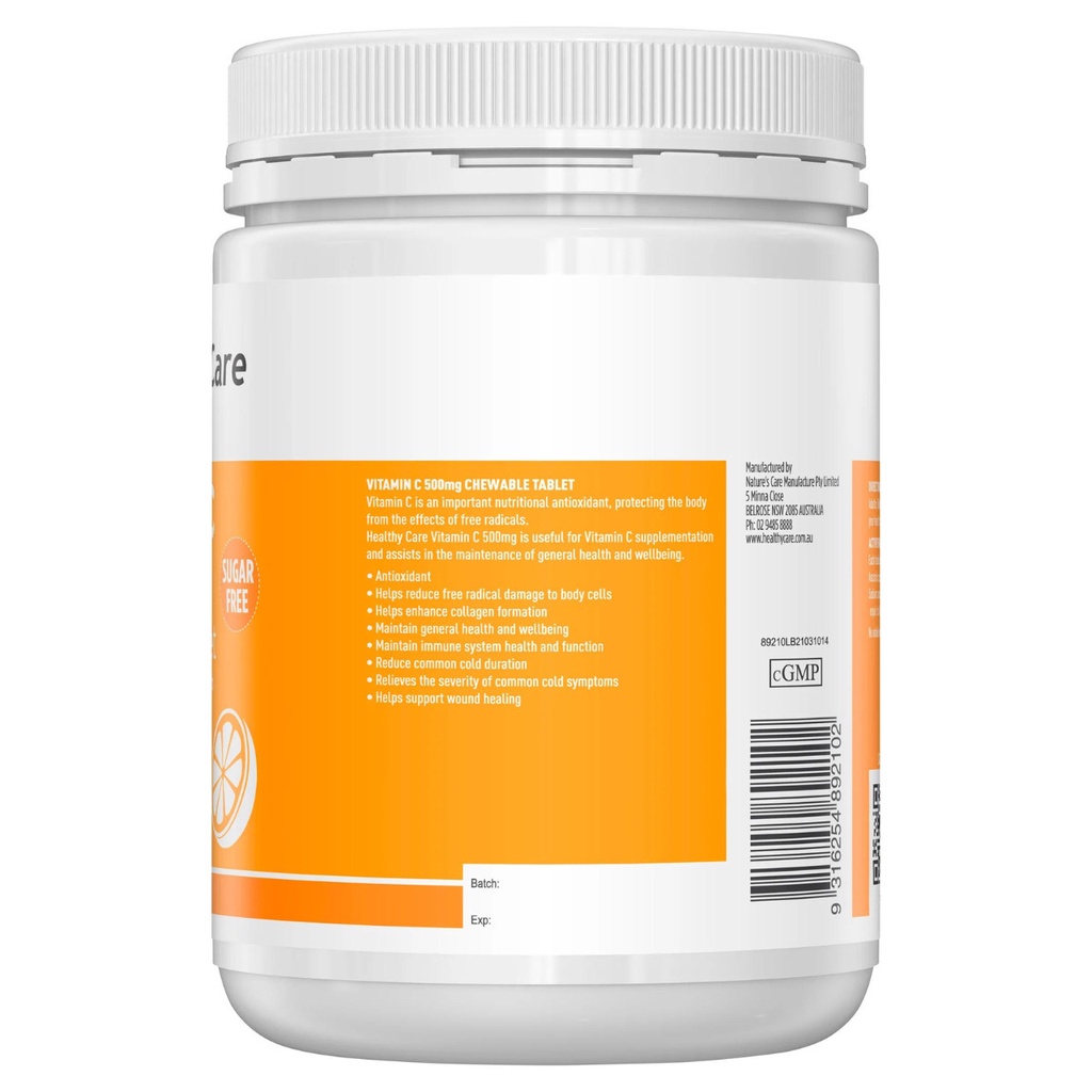 Viên nhai bổ sung vitamin C Healthy care vitamin C 500mg Hộp 500v