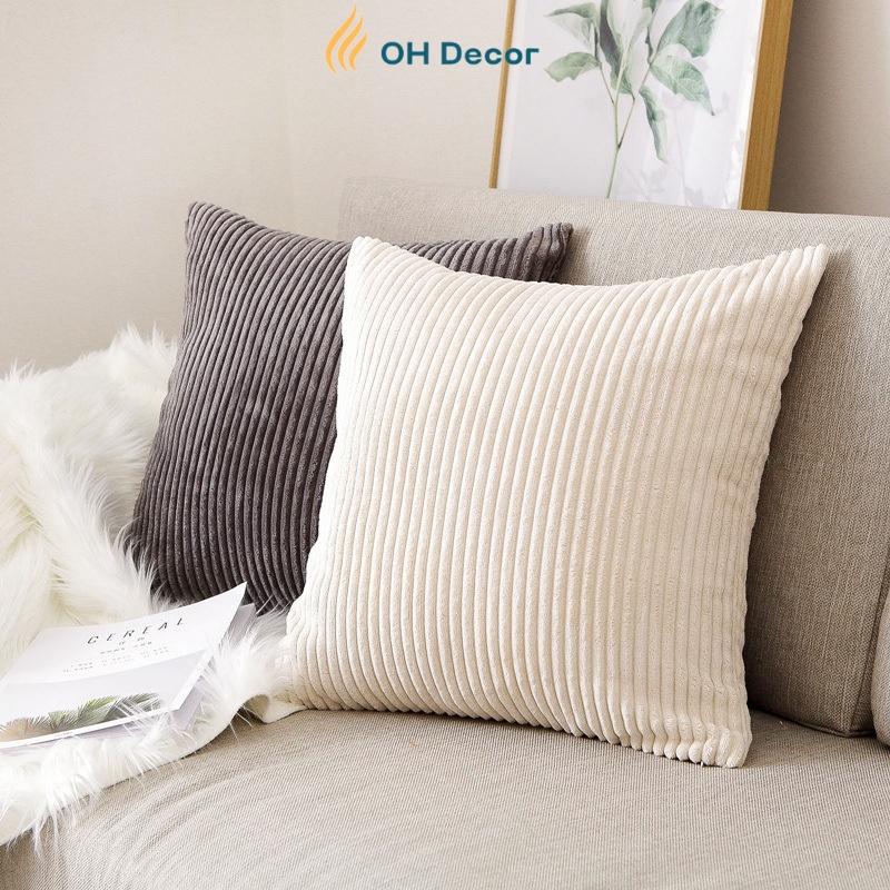 Vỏ gối tựa lưng sofa nhung tăm sọc vuông 45x45cm cao cấp trang trí sofa đủ màu sắc