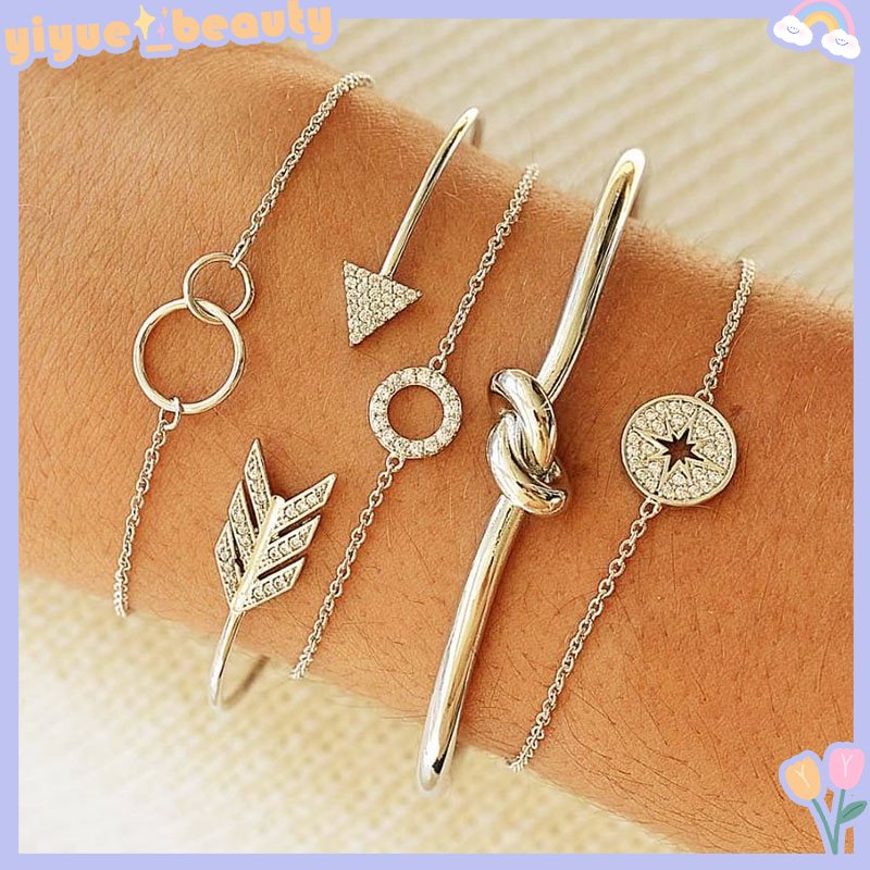 Set 5 Vòng Tay Hợp Kim Nhiều Lớp Thời Trang Cho Nữ