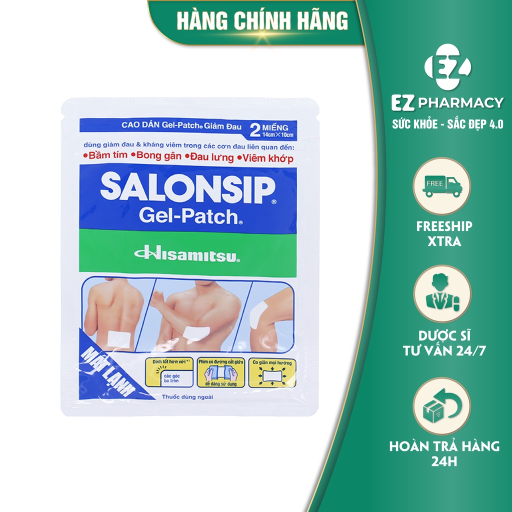 Cao dán Salonsip Gel Patch hỗ trợ giảm đau Túi 2 miếng - EZ Pharmacy