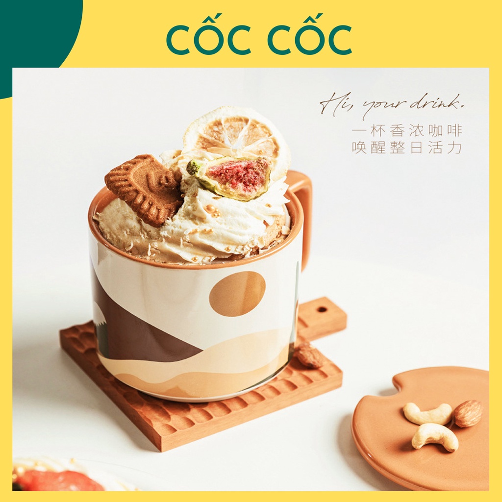 Cốc ly sứ The Oasis dung tích lớn họa tiết cây xương rồng, cây dừa, dùng đựng trà, cafe, nước uống hằng ngày, quà tặng