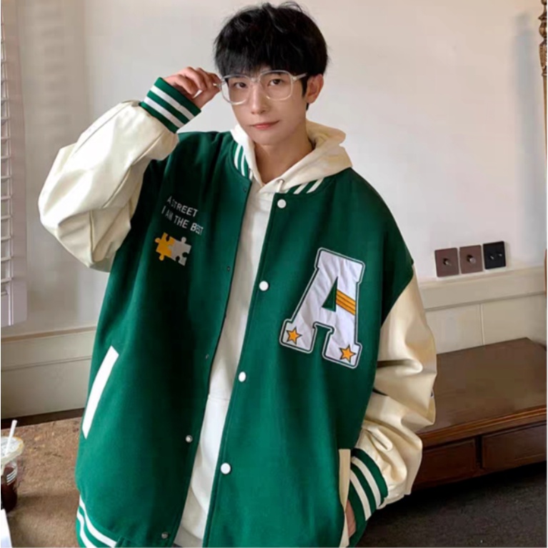 Áo Khoác Bóng Chày Tay Dài Dáng Rộng áo khoác form rộng Thêu Chữ Đơn Giản áo khoác bomber Thời Trang áo khoác 2 lớp Hàn Quốc Dành áo khoác Nam Nữ