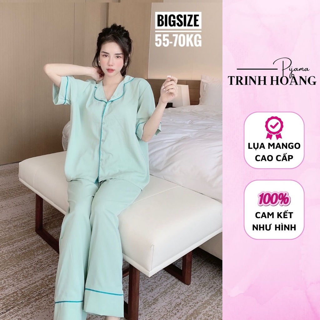 Bộ Ngủ Nữ Bigsize Trơn Cộc Dài Chất Lụa Mango Cho Nữ Freesize Từ 50 - 70 Kg