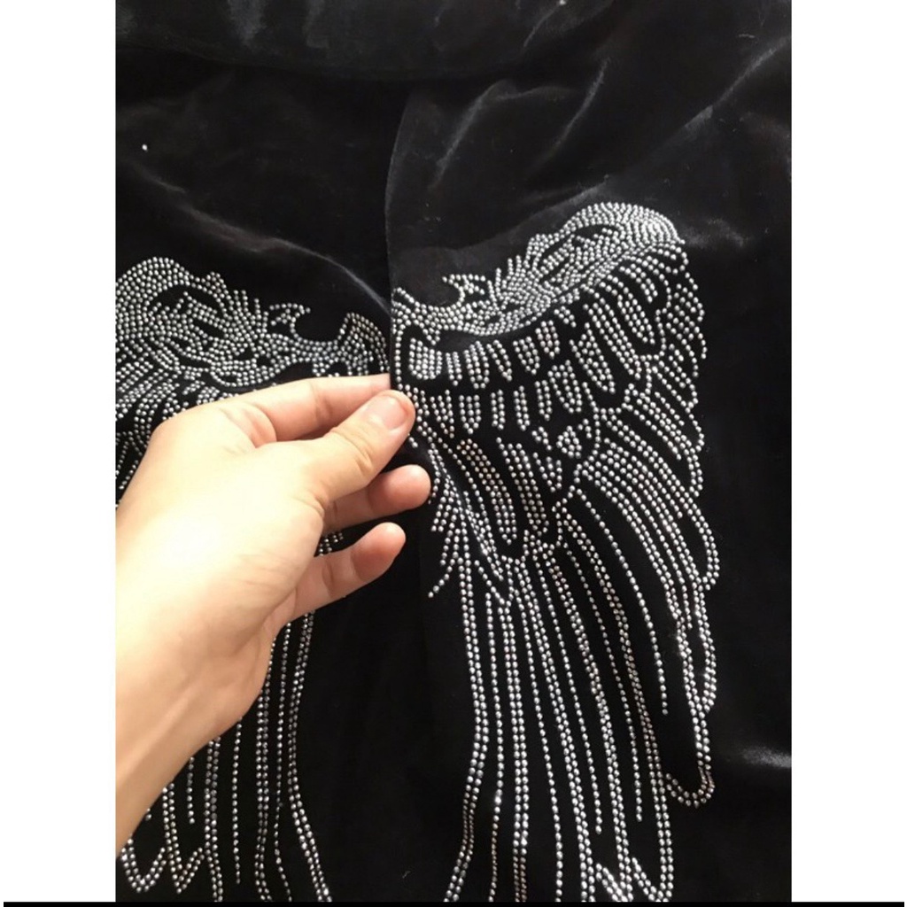 BỘ NHUNG ĐÍNH ĐÁ CHẤT NHUNG VELVET CAO CẤP ĐÔI CÁNH VÀ NY NỮ HOT TREND