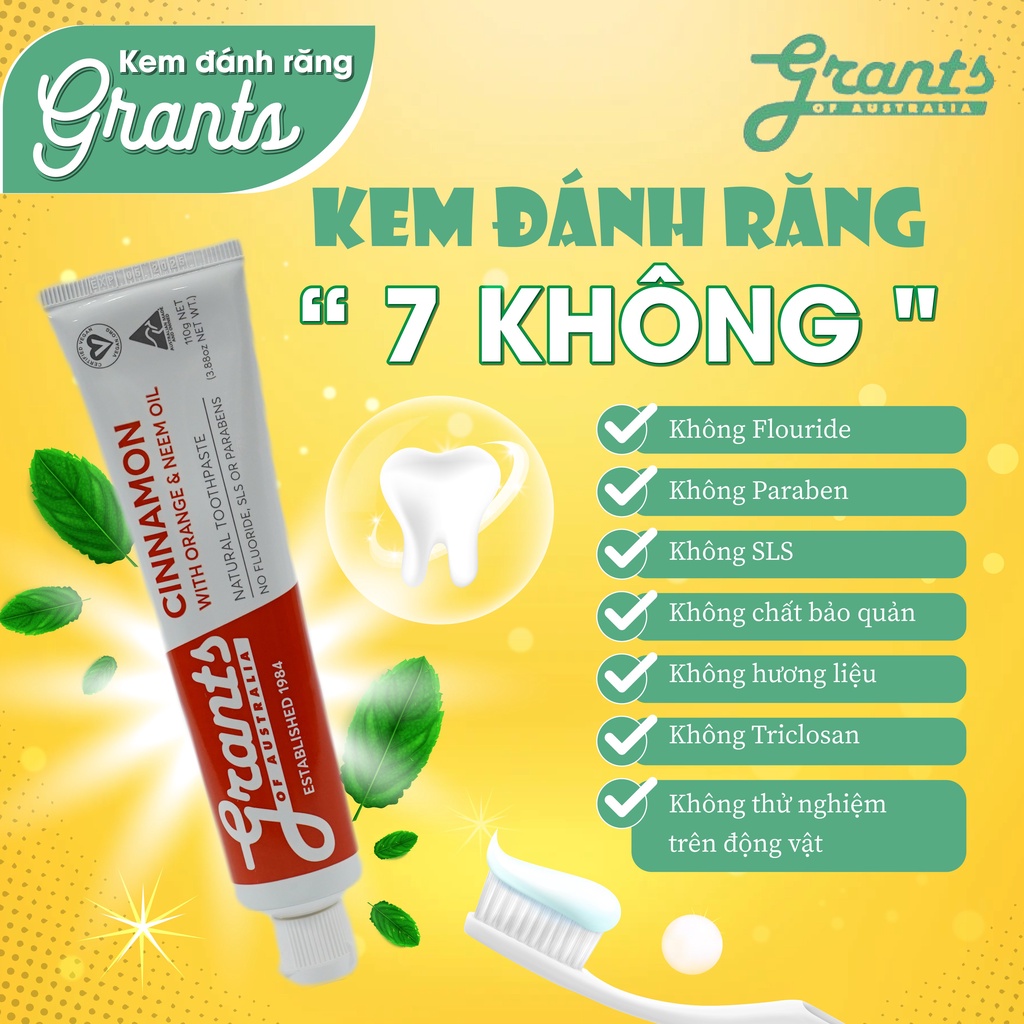 Kem đánh răng Grants thảo dược tự nhiên vị quế tuýp 110gr