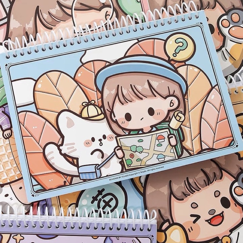 Sổ Chiết Washi Sticker Lò Xo 40 Tờ Hình Cô Gái Đáng Yêu