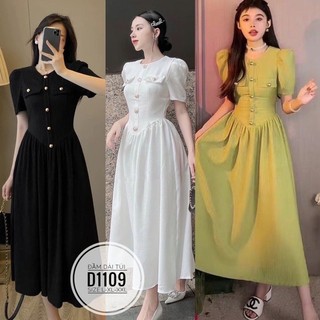 Đầm midi đính nút đầm bigsize mặc tết sang chảnh