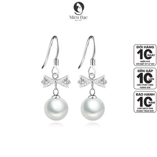 Bông tai bạc nữ Miêu Bạc Nơ ngọc châu chất liệu bạc s925 thời trang phụ kiện trang sức B400384