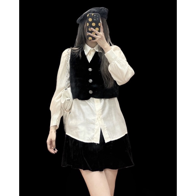 Set 3 món rời bao gồm sơ mi, gile nhung & chân váy nhung siêu xinh - 𝐕𝐘.𝐂𝐋𝐎𝐓𝐇𝐄𝐒