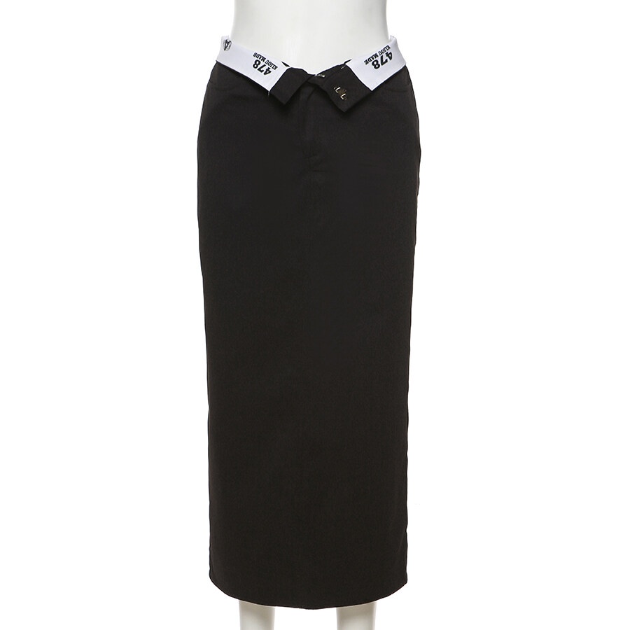 Weird Puss Chân Váy Maxi Chữ A Lưng Cao Xẻ Tà Thời Trang Đường Phố Cá Tính Cho Nữ