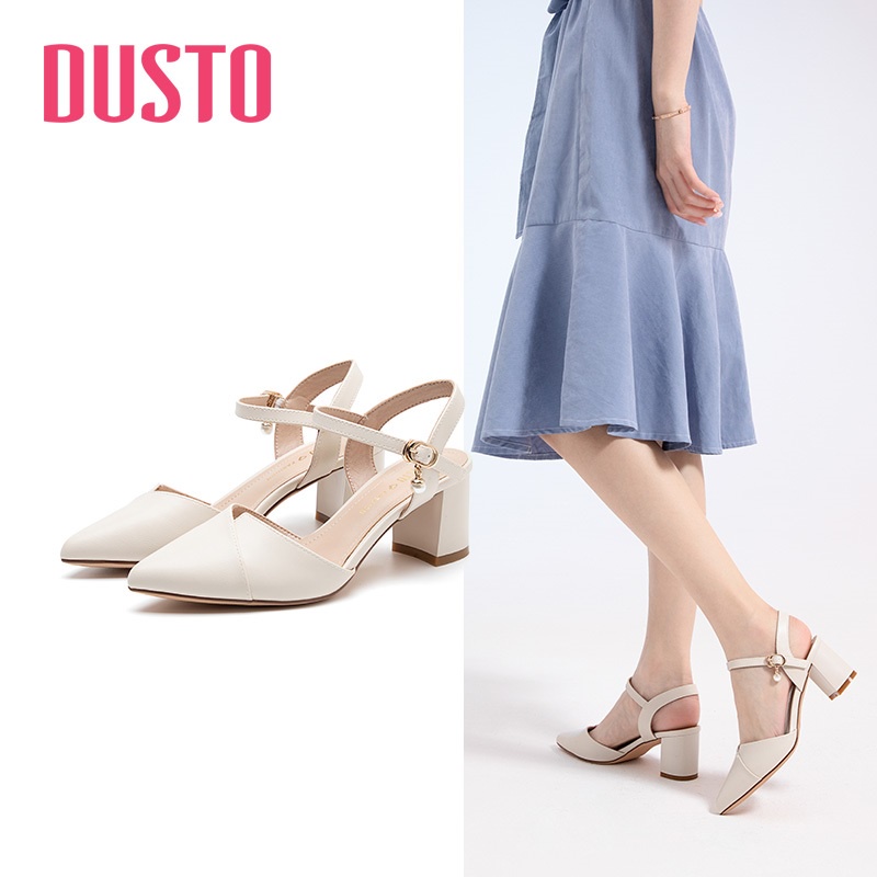 Giày cao gót Dusto, mũi nhọn, da mềm, gót vuông cao 6.5cm (order, sẵn 36, 37)