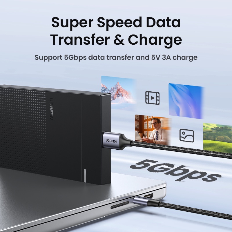 Cáp Ugreen USB C sang Micro B 3.0 5Gbps 3A Dây đồng bộ dữ liệu nhanh cho Macbook Đĩa cứng HDD Vỏ SSD USB Loại C Cáp Micro B | BigBuy360 - bigbuy360.vn