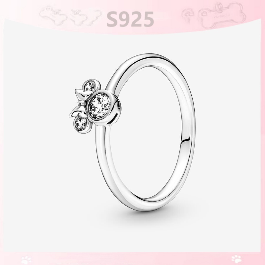 DISNEY Nhẫn Bạc 925 Hình Chuột Minnie Đính Đá Lấp Lánh