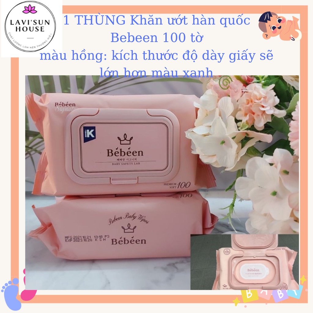 [Giá Sỉ]10 gói Thùng khăn giấy ướt Bebeen hàn quốc Hồng 100 tờ không mùi an toàn cho trẻ em,khăn ướt cho bé bebeen xanh