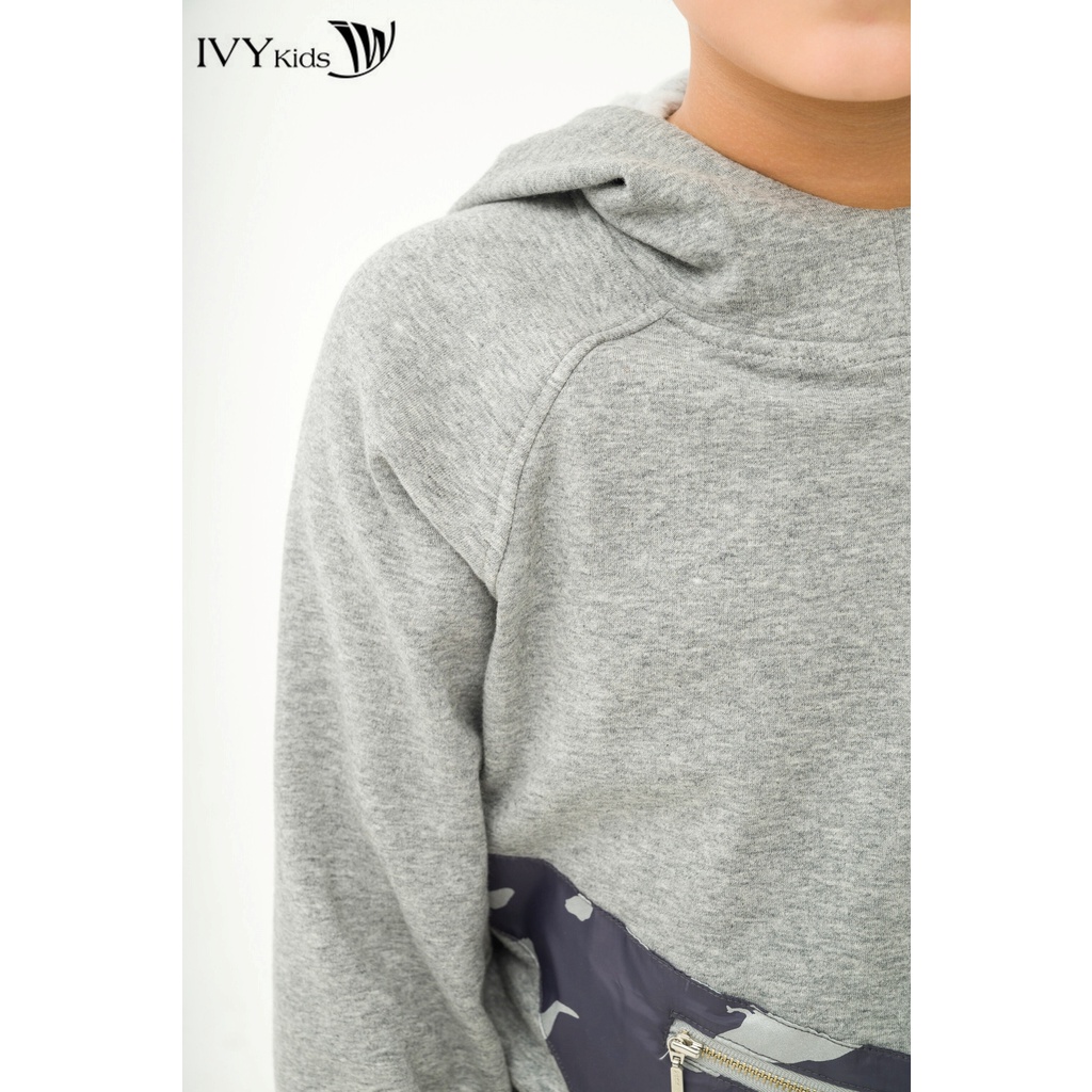 Áo hoodie phối túi bé trai IVY moda MS 59K1517