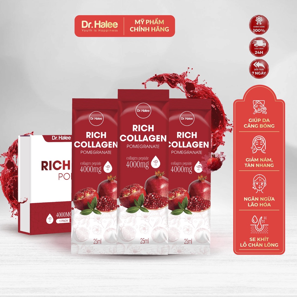 Combo nước uống collagen lựu đỏ Dr.Halee Pomegranate 4000mg chống lão hóa (25ml x 14 gói x 2 hộp)